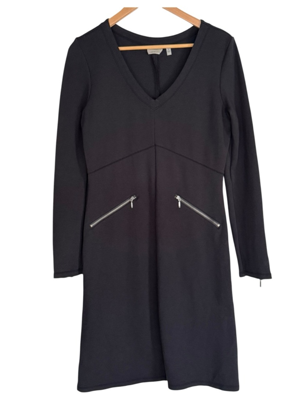 ATHLETA Celebration A-Line Dress Pointe Knit Zip Accents Pockets Black MEDIUM
